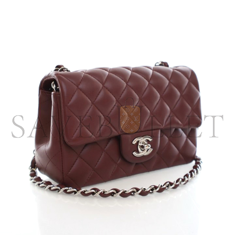 CHANEL MASTER MINI CLASSIC FLAP BAG BURGUNDY LAMBSKIN A01116 (20*13*6cm)